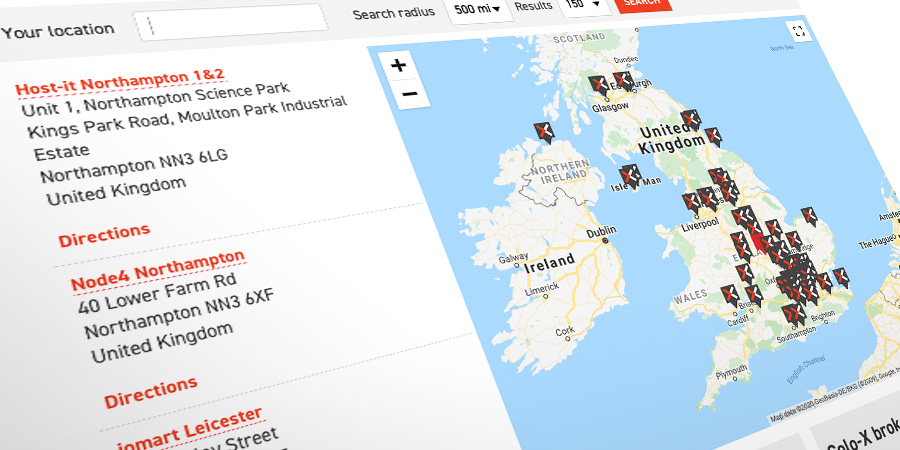 Colo-X UK data centre map - Colo-X