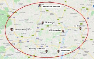 Map showing data centres in north London